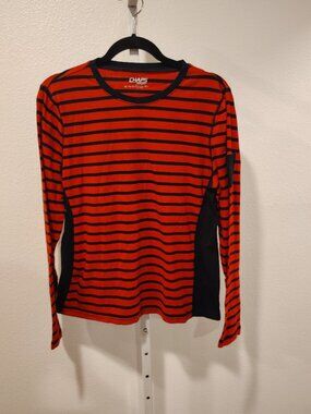 Chaps Sport Women's Long Sleeve Striped Top Size XL Crew Neck Red Black Stretch